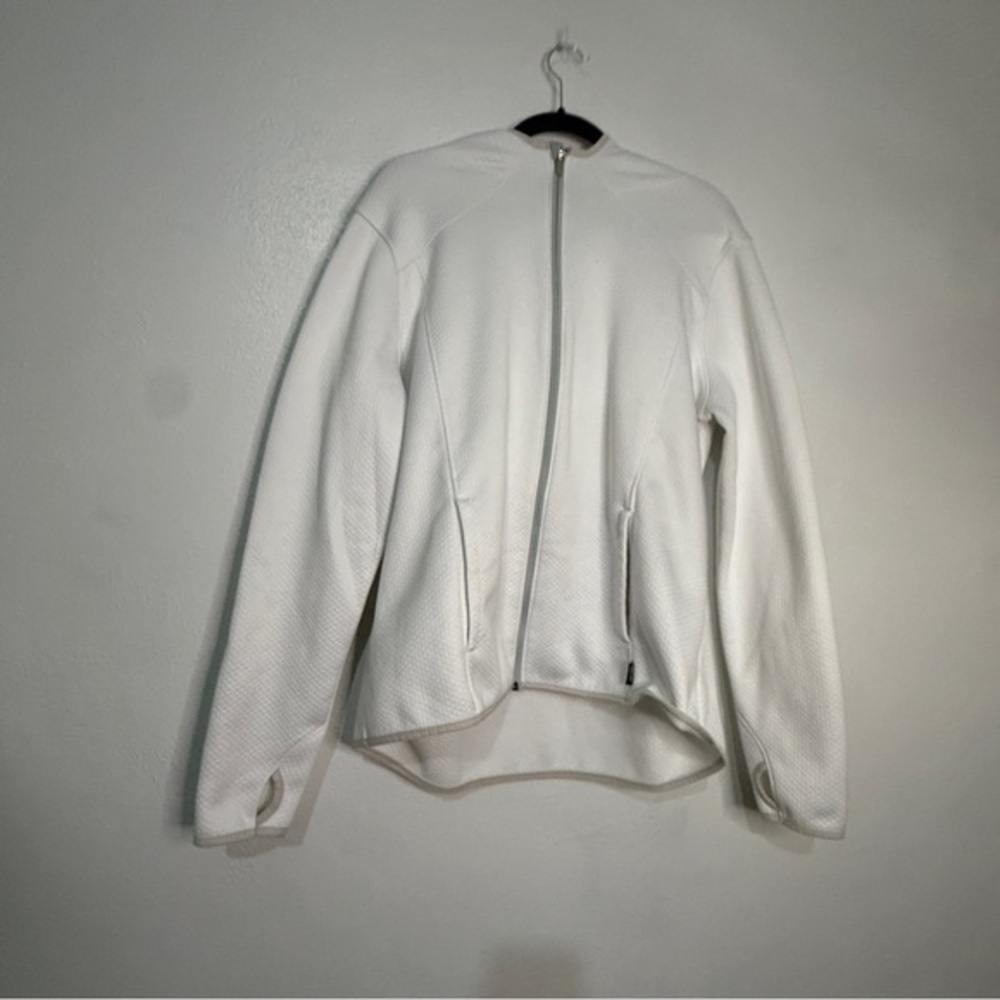 Avia White Zip-Up Hooded Athletic Jacket, Arctic White w/soft silver trim. XL.